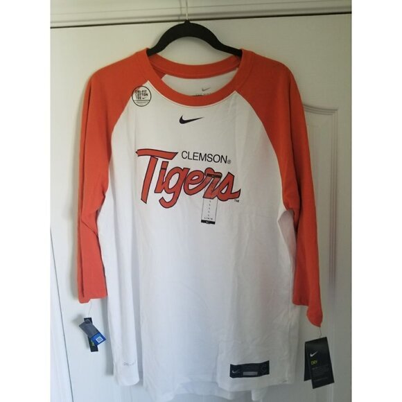 NIKE Men's Clemson Tigers White Dri-Fit ¾ Sleeve Baseball T-Shirt - Picture 4 of 12